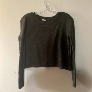 BP gray fuzzy knitted rounded neck looks cropped sweater size small